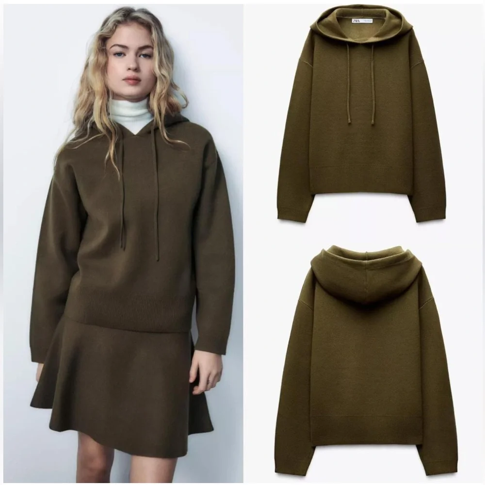 Zara Women's Dark Green Cowl Neck Sweater